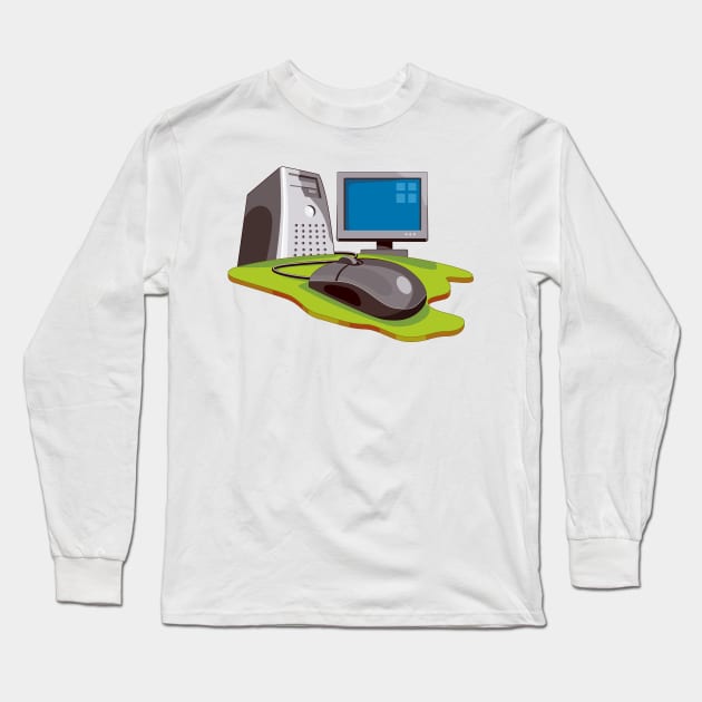 PC Computer Connected to World  Retro Long Sleeve T-Shirt by retrovectors